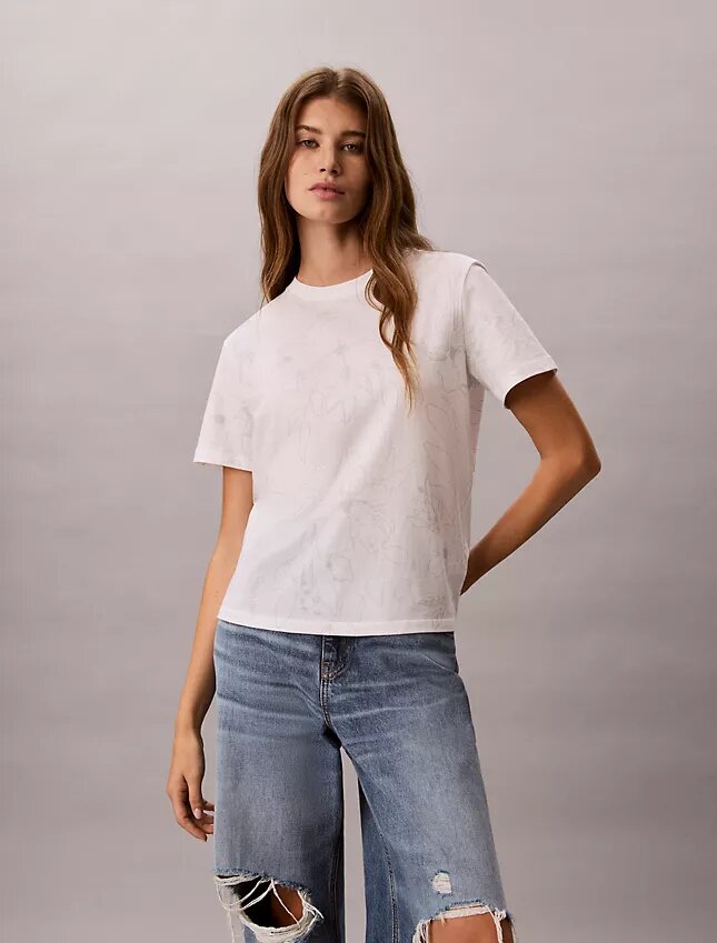 Tricou clasic cu imprimeu floral Tricou clasic cu imprimeu floral