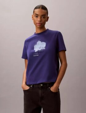 Tricou clasic cu imprimeu floral estompat