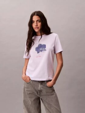Tricou clasic cu imprimeu floral estompat