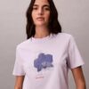Tricou clasic cu imprimeu floral estompat Tricou clasic cu imprimeu floral estompat