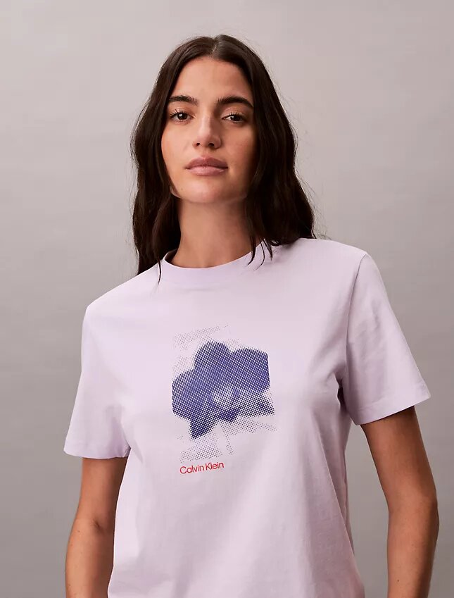 Tricou clasic cu imprimeu floral estompat Tricou clasic cu imprimeu floral estompat
