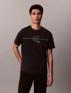 Tricou clasic cu imprimeu Monogram Line