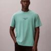 Tricou clasic cu logo imprimat și spălare acidă Tricou clasic cu logo imprimat și spălare acidă
