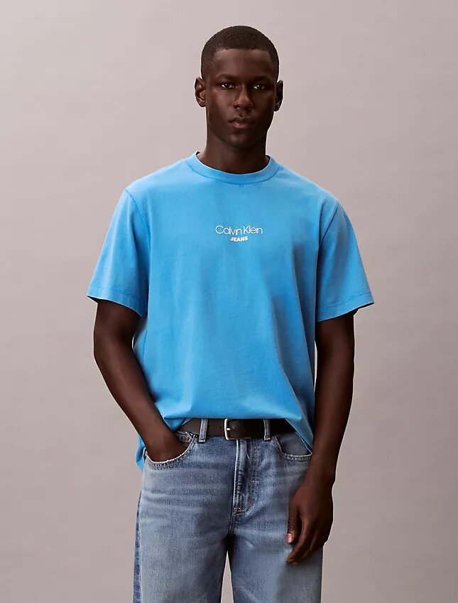 Tricou clasic cu logo imprimat și spălare acidă Tricou clasic cu logo imprimat și spălare acidă