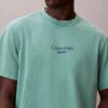 Tricou clasic cu logo imprimat și spălare acidă Tricou clasic cu logo imprimat și spălare acidă