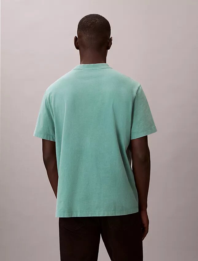 Tricou clasic cu logo imprimat și spălare acidă Tricou clasic cu logo imprimat și spălare acidă