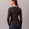 Tricou cu guler în U din bumbac cu nervuri Tricou cu guler în U din bumbac cu nervuri