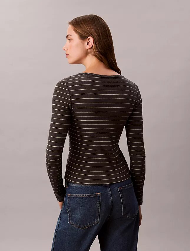 Tricou cu guler în U din bumbac cu nervuri Tricou cu guler în U din bumbac cu nervuri