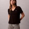 Tricou cu guler în V și Monogram