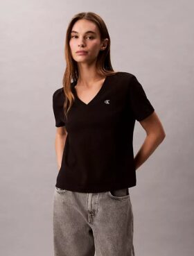 Tricou cu guler în V și Monogram