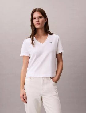 Tricou cu guler în V și Monogram