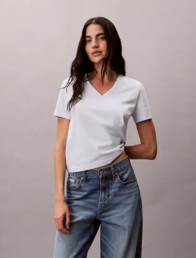 Tricou cu guler în V și Monogram
