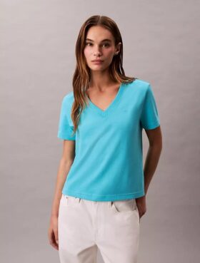 Tricou cu guler în V și Monogram