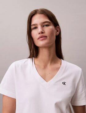 Tricou cu guler în V și Monogram