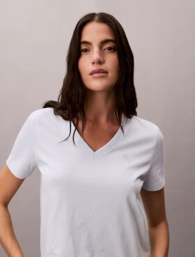 Tricou cu guler în V și Monogram