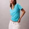 Tricou cu guler în V și Monogram