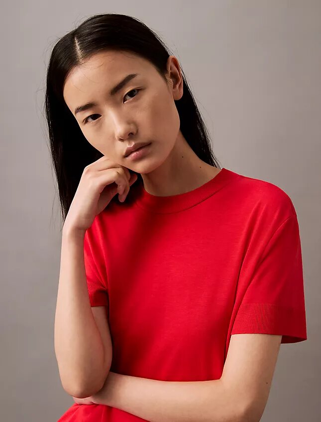Tricou cu guler înalt din tricot fin Tricou cu guler înalt din tricot fin