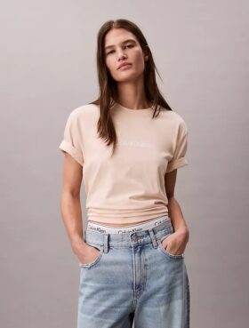 Tricou cu guler rotund, croială dreaptă și logo standard Tricou cu guler rotund, croială dreaptă și logo standard
