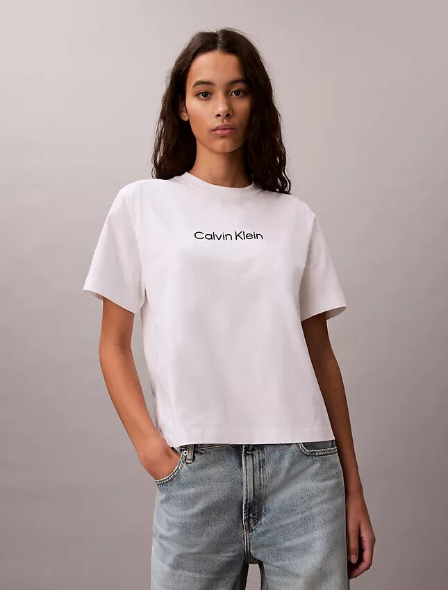 Tricou cu guler rotund, croială dreaptă și logo standard Tricou cu guler rotund, croială dreaptă și logo standard