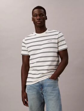 Tricou cu guler rotund și dungi Liquid Touch