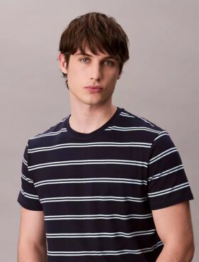 Tricou cu guler rotund și dungi Liquid Touch