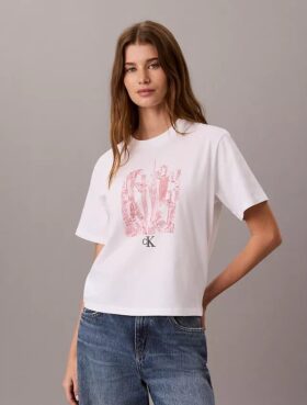 Tricou cu guler rotund și imprimeu urban