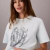 Tricou cu guler rotund și imprimeu urban