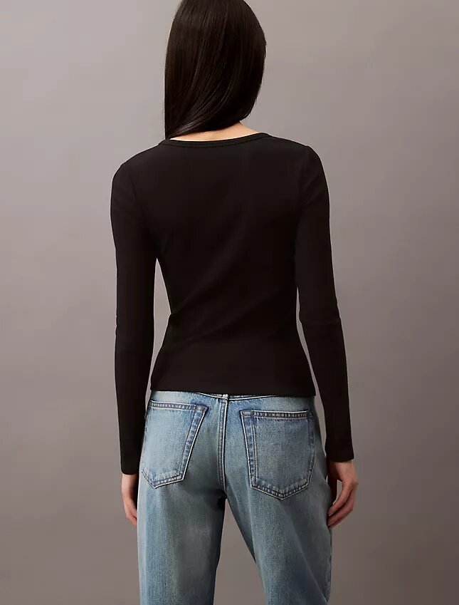 Tricou cu mâneci lungi, croi slim, din bumbac cu nervuri Tricou cu mâneci lungi, croi slim, din bumbac cu nervuri