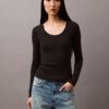 Tricou cu mâneci lungi, croi slim, din bumbac cu nervuri Tricou cu mâneci lungi, croi slim, din bumbac cu nervuri