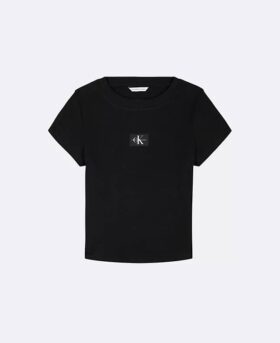 Tricou cu nervuri pentru fete, cu etichetă Monologo