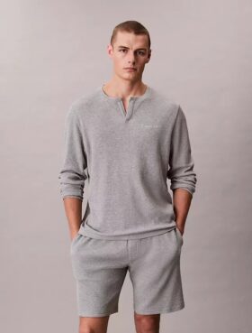 Tricou de dormit Henley din tricot waffle