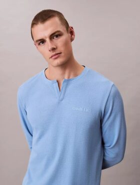 Tricou de dormit Henley din tricot waffle