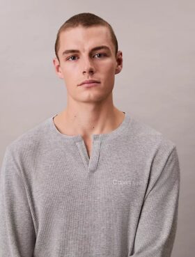 Tricou de dormit Henley din tricot waffle