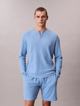 Tricou de dormit Henley din tricot waffle