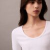 Tricou din bumbac cu guler în U și nervuri