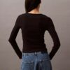Tricou din bumbac cu guler în U și nervuri