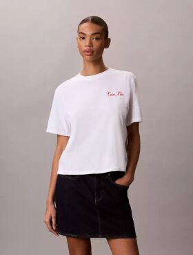 Tricou drept cu imprimeu grafic Calvin Klein în stil cursiv