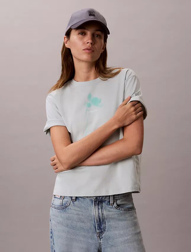 Tricou drept cu logo floral Tricou drept cu logo floral