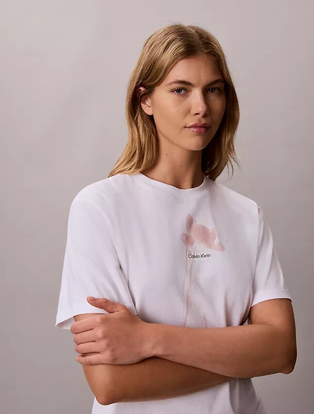 Tricou drept cu logo floral Tricou drept cu logo floral