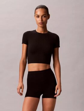 Tricou fără cusături cu emblemă din tricot cu nervuri