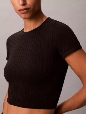 Tricou fără cusături cu emblemă din tricot cu nervuri