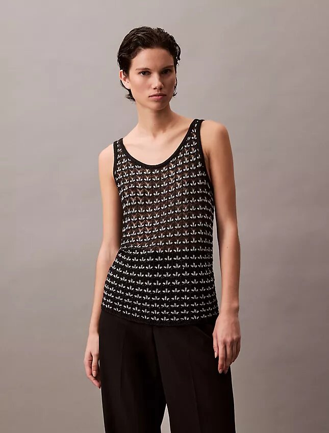 Tricou fără mâneci cu textură jacquard Tricou fără mâneci cu textură jacquard