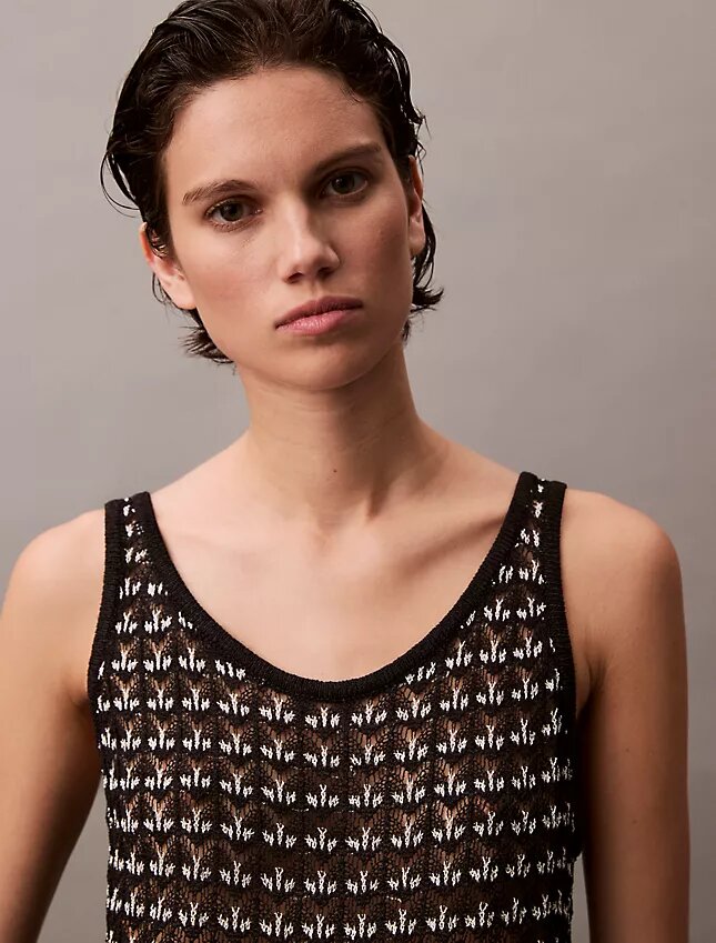Tricou fără mâneci cu textură jacquard Tricou fără mâneci cu textură jacquard