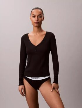 Tricou Henley din bumbac Cotton Stretch cu nervuri