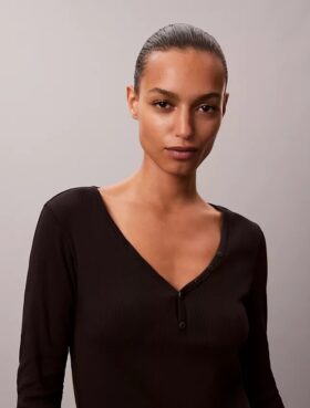 Tricou Henley din bumbac Cotton Stretch cu nervuri
