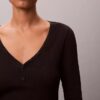 Tricou Henley din bumbac Cotton Stretch cu nervuri