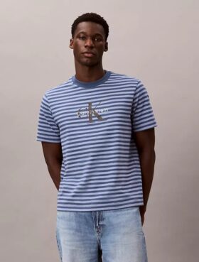 Tricou lejer cu dungi și Monogram