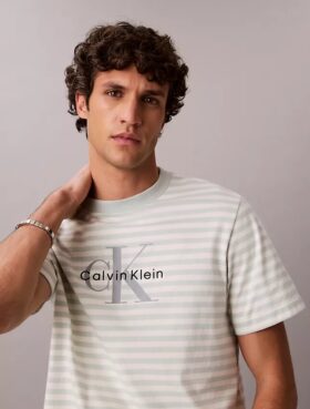 Tricou lejer cu dungi și Monogram