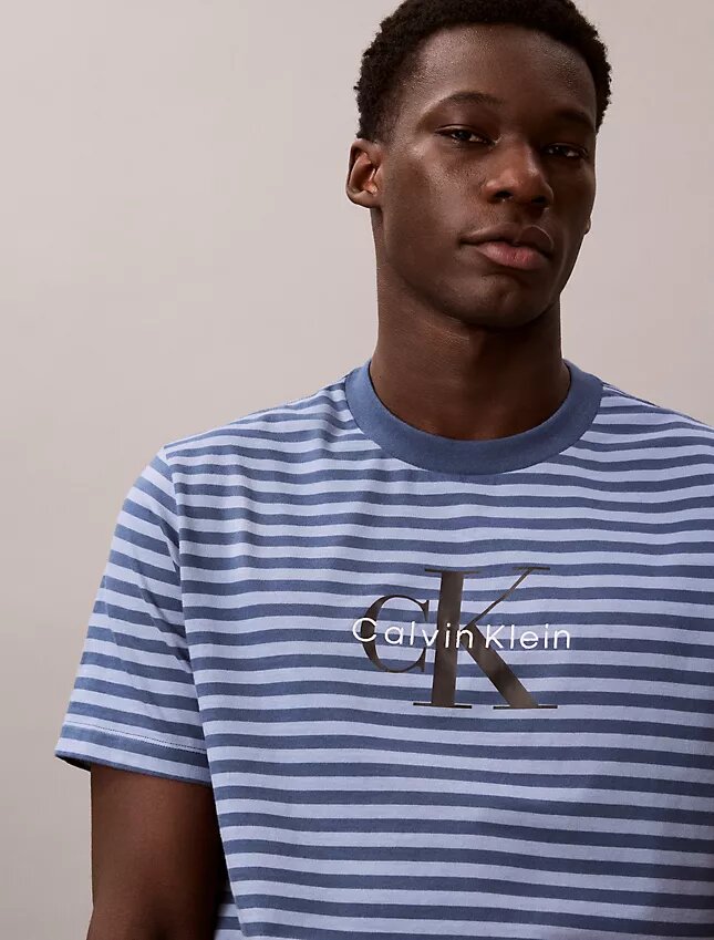 Tricou lejer cu dungi și Monogram Tricou lejer cu dungi și Monogram