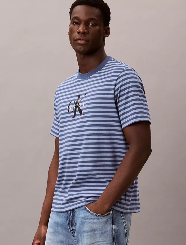 Tricou lejer cu dungi și Monogram Tricou lejer cu dungi și Monogram